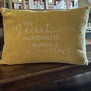 Rodeo Home Secret Ingredient..Love Zipper Feather Pillow Gold wSilver Embroidery